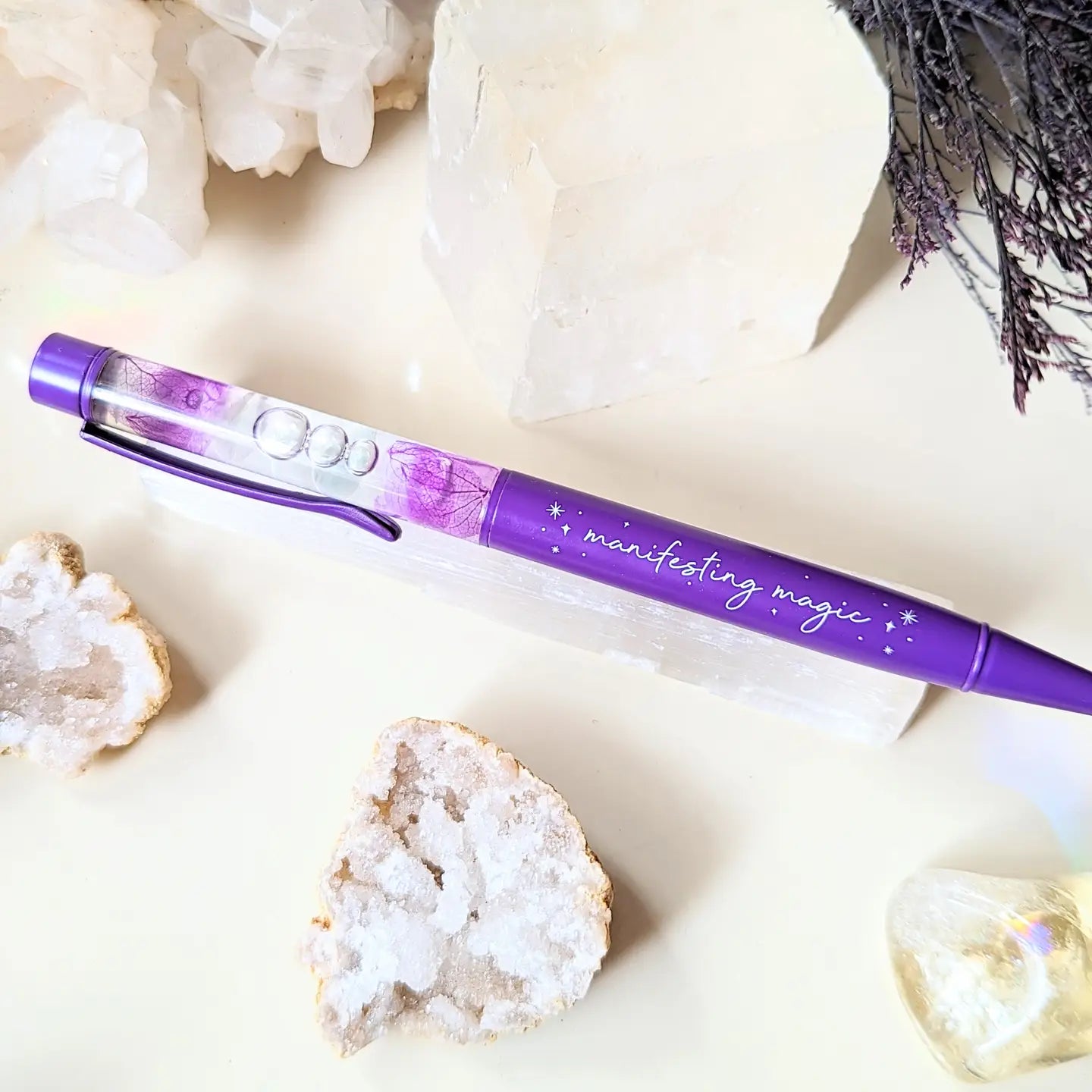 Manifesting Magic Pen - Clear Quartz, Fluorite, Leaves