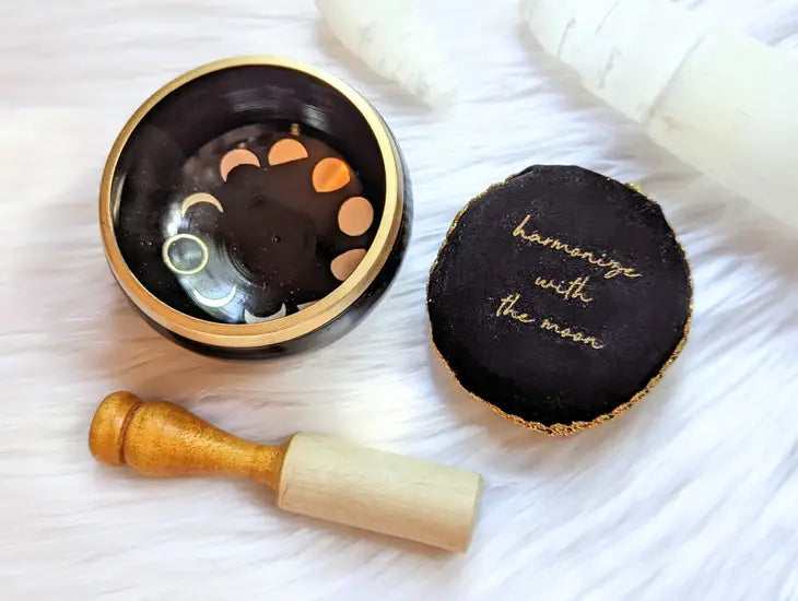 Moon Phases Singing Bowl - Sound Healing Bowl - Black Gold