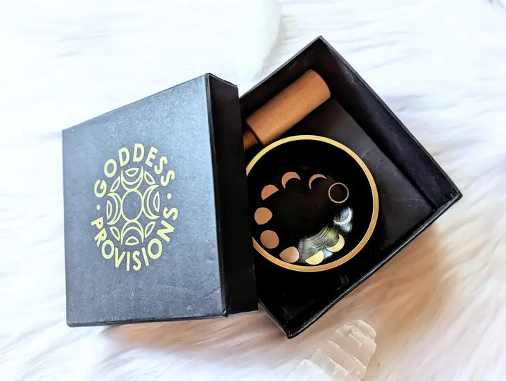 Moon Phases Singing Bowl - Sound Healing Bowl - Black Gold