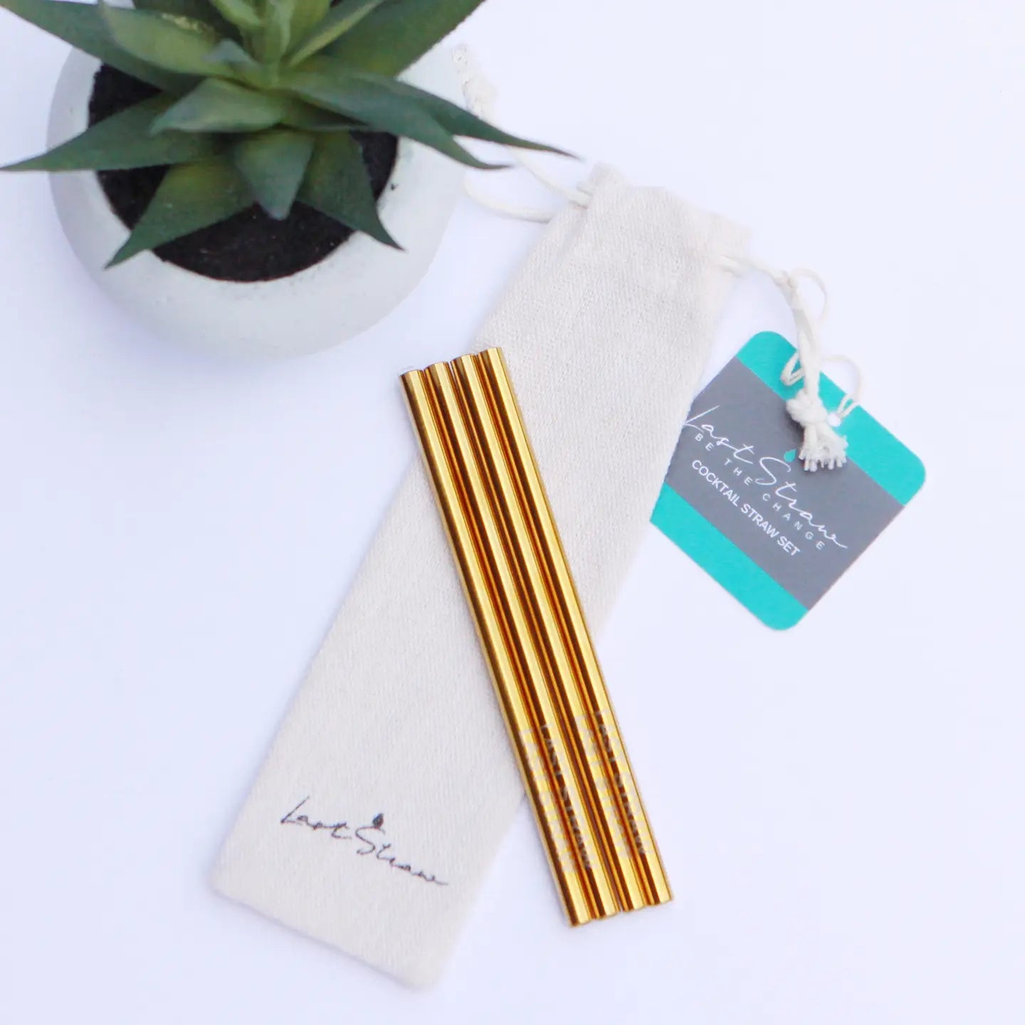 Gold Cocktail Stainless Steel Metal Straw Set