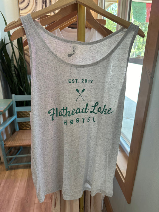 Flathead Lake Hostel Light Gray and Aqua Tank