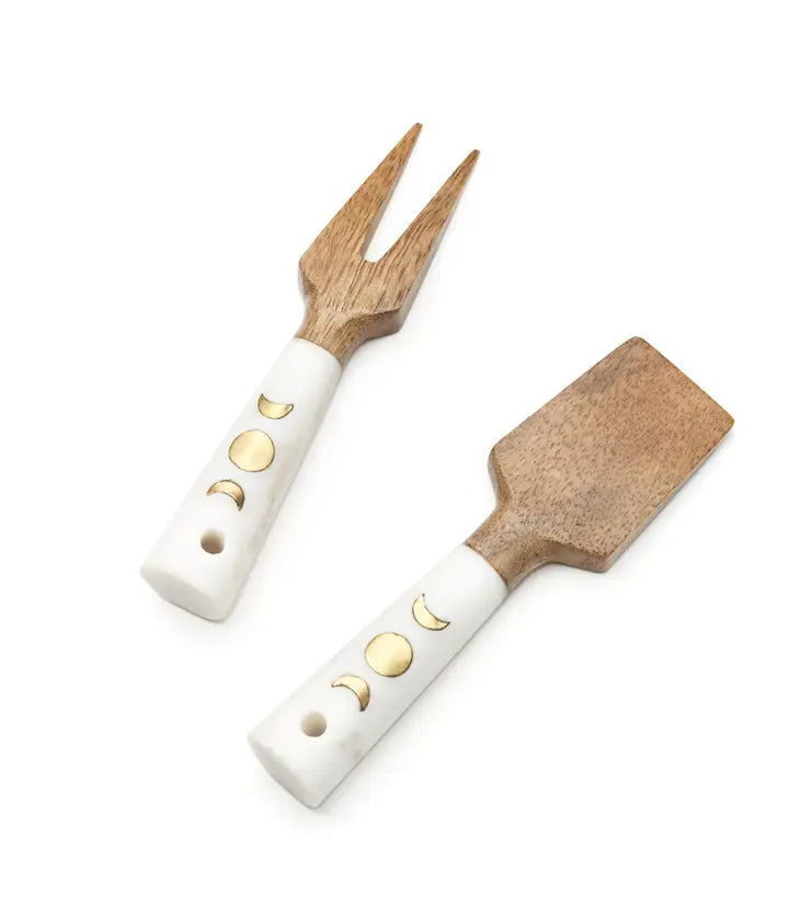 Indukala Moon Phase Cheese Knives Set of 2 - Wood, Marble