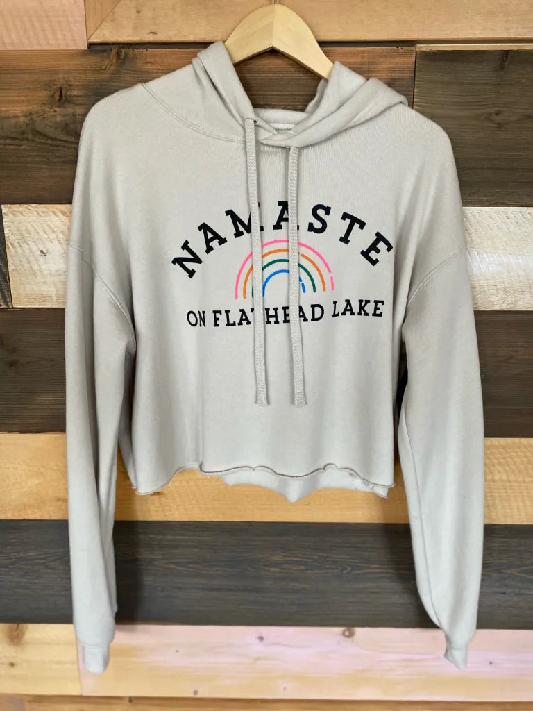 ‘NAMASTE ON FLATHEAD LAKE’ CROP TOP HOODIE