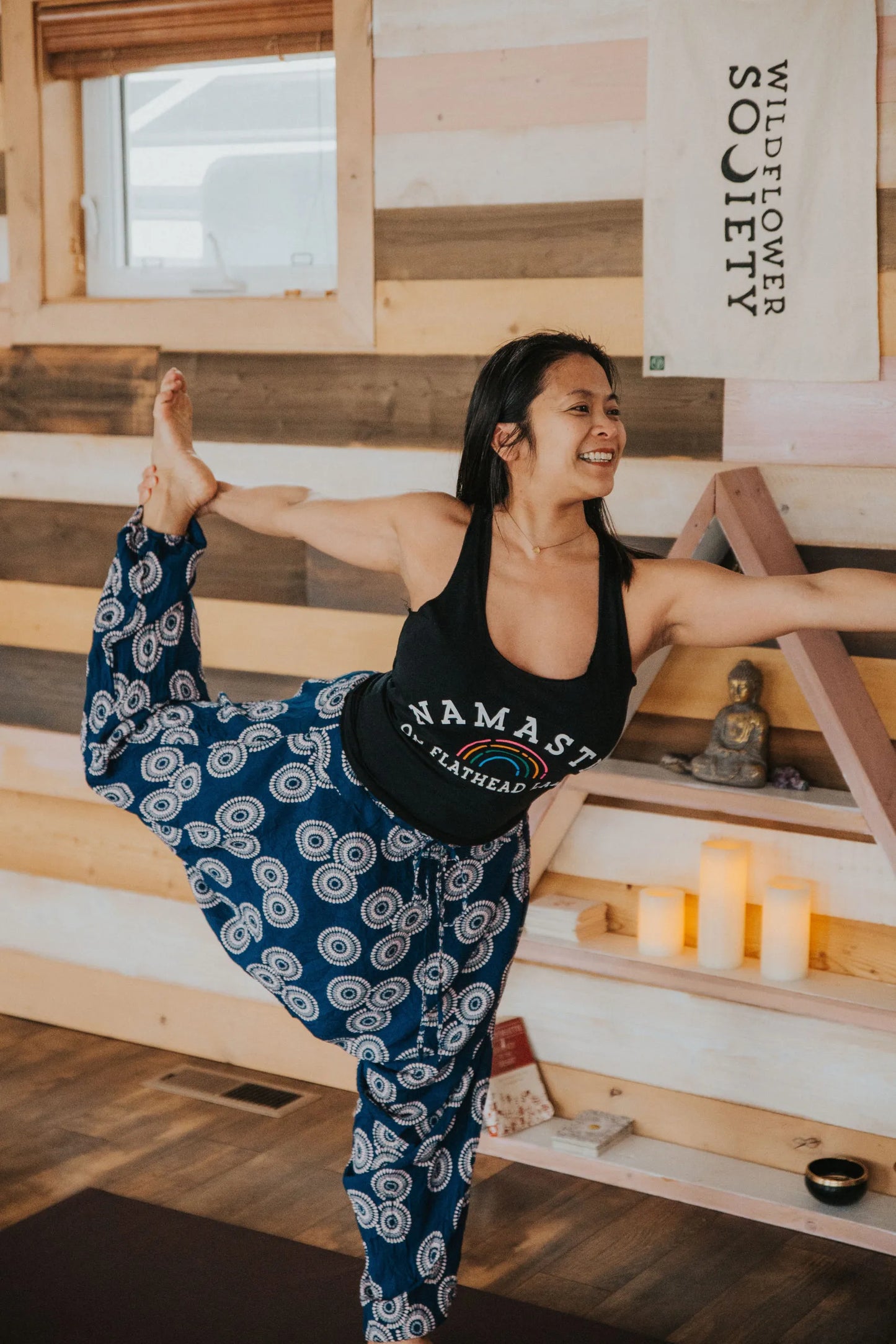 ‘NAMASTE ON FLATHEAD LAKE’ WOMEN’S RACERBACK TANK